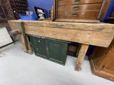 20th cent. Rustic pine equestrian saddler's workbench. 21ins. x 34ins. x 72ins. Plus a painted
