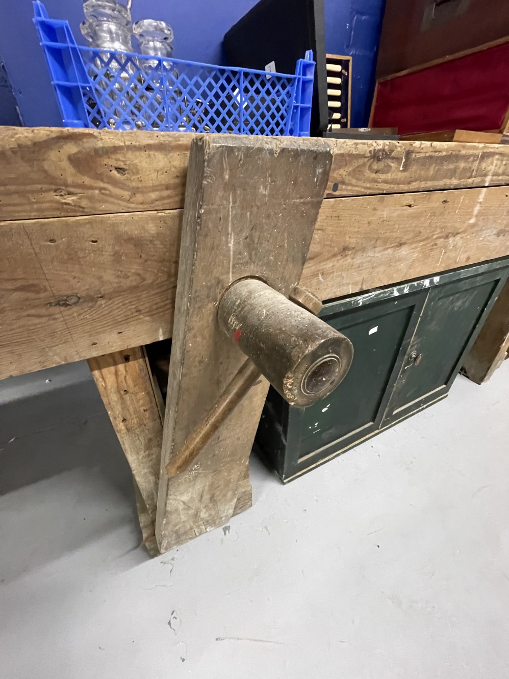 20th cent. Rustic pine equestrian saddler's workbench. 21ins. x 34ins. x 72ins. Plus a painted - Image 3 of 3