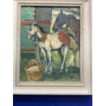 Daniel Rouviere (1913): Oil on board horses, signed bottom right, framed. 10ins. x 7¾ins.