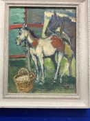 Daniel Rouviere (1913): Oil on board horses, signed bottom right, framed. 10ins. x 7¾ins.