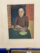 Carlos Schneider (1889-1932): Watercolour on board woman in a striped shirt, mounted to card. 13ins.