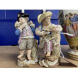 Meissen figurines young shepherdess feeding a lamb, crossed sword mark incised F.19, impressed and
