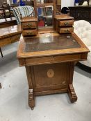 Edwardian mahogany davenport with raised super structure, central mirror flanked by two small