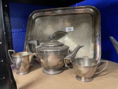 Art Deco platedware Mappin & Webb three piece tea set and tray.