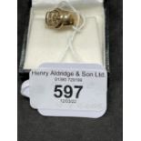 Hallmarked Gold: 9ct gold buckle ring hallmarked London. Ring size O. Weight 4.9g.