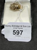 Hallmarked Gold: 9ct gold buckle ring hallmarked London. Ring size O. Weight 4.9g.