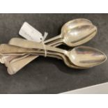 Hallmarked Silver: Dessert spoons, various hallmarks. Total weight 12oz. (7)