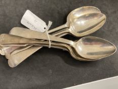 Hallmarked Silver: Dessert spoons, various hallmarks. Total weight 12oz. (7)