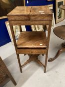 19th cent. Mahogany washstand opening fold over top to reveal holes for wash basin etc, with