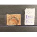 Stamps: Colony of Canada, 1851 SG1a, 3d Red, used, clipped top edge, multi circle cancel.