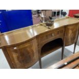 Edwardian mahogany and boxwood strung sideboard of George III design single central drawer with