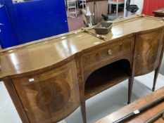 Edwardian mahogany and boxwood strung sideboard of George III design single central drawer with
