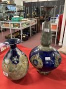 Arts & Crafts: Doulton vases, blue/green and cobalt blue with incised and tube line decoration,