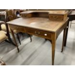 Edwardian mahogany writing desk with satinwood crossbanding and boxwood stringing, raised