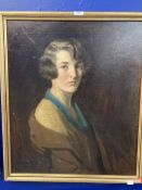 English School: Oil on canvas Lady Eira Betty Sykes, wife of Sir Francis Sykes 9th Baronet signed