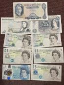 Numismatics: Banknotes, GB. Collection of Mint Bank of England £5 note, one Churchill AK33, three