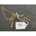 Jewellery: Yellow metal necklet curb link chain with bolt ring fastener, tests as 9ct gold. Length