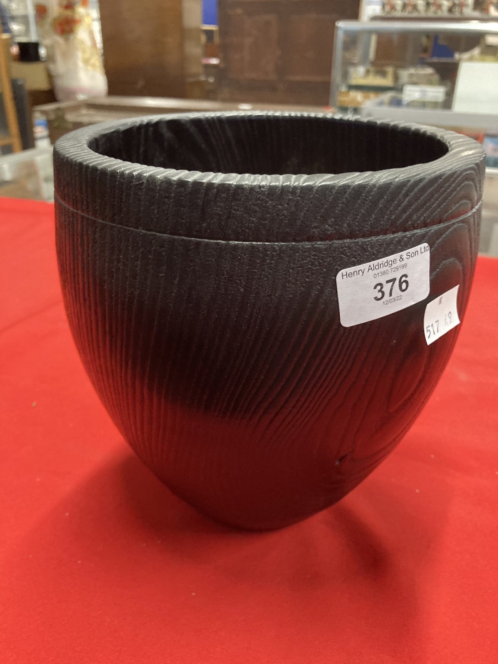 20th cent. Studio Treen: Dr. Tim Lawson turned ash black stained beaker style tapering bowl. Dia.