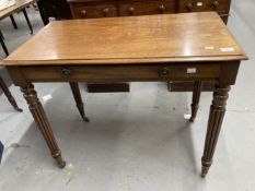 19th cent. Mahogany single drawer side table on turned and reeded legs. 34ins. x 19ins. x 28¼ins.