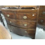 19th cent. Mahogany bow front chest of two short over three long drawers on bracket feet with oval