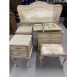20th cent. Painted bedroom suite, two drawer dressing table with shaped top moulded edge the drawers