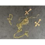 Jewellery: 9ct gold cross and bracelet, plus yellow metal cross and chain, tests as 9ct gold.