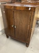 19th cent. Mahogany bow front dwarf cupboard the galleried top above two doors with cross banding,