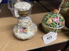 Continental Porcelain: Herend pot pourri floral decorated plus a Rococo forget me not and floral