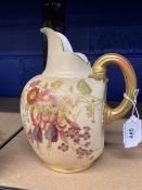 19th cent. Ceramics: Royal Worcester blush flatback ewer decorated with floral decorations, gilt