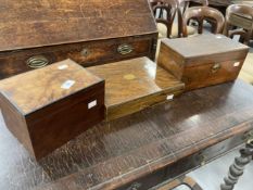 19th cent. Rosewood box and counters 12¼ins. x 6¼ins. x 6ins, a mahogany box with ebony stringing