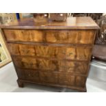 19th cent. Mahogany chest of two short and three long drawers with quarter veneered top and