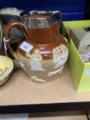 19th cent. Ceramics: Glazed stoneware harvest jug with hallmarked silver rim, Sheffield 1988/89.