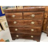 19th cent. Mahogany chest of two short and three long drawers of modest proportions on swept bracket