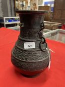 19th cent. Qing Dynasty archaic bronze vase, the baluster sides decorated with stylised bands and