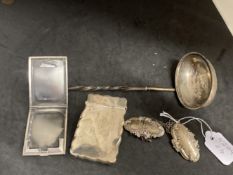 Hallmarked Silver: Toddy ladle with horn handle, London marks, worn Georgian makers, wine labels,