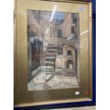 Luigi Allavena (1875-1959): Watercolour courtyard scene Bordighera, signed lower right, framed and