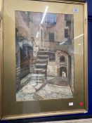 Luigi Allavena (1875-1959): Watercolour courtyard scene Bordighera, signed lower right, framed and