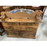 19th cent. Arts style dressing table mahogany with burr wood drawer front and two cupboards on