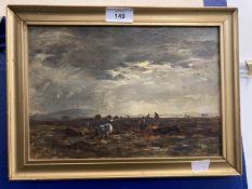 W. D. McKay (1844-1924): (Attributed) Oil on board landscape with figures cutting peat, marked