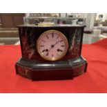 Clocks: 19th cent. French black and blue and black marble mantel clock, enamelled face with Roman