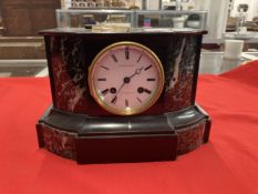 Clocks: 19th cent. French black and blue and black marble mantel clock, enamelled face with Roman