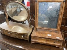 19th cent. Walnut toilet mirror glass plate set within a cross grained moulded frame on square