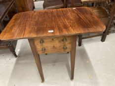 19th cent. Mahogany small Pembroke table, the top with boxwood string two flaps supported on