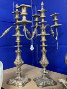 20th cent. Silver plated three branch candelabra with lift off arms to use as single candlesticks,
