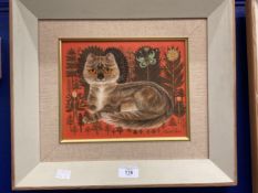•20th cent. English School Sheila Flinn (1929- ): 'Persian Cat', oil on board, signed bottom