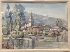 Samuel John Lamorna Birch R.W.S: Watercolour, pencil St. Jean Pied De Port, Basses Pyrenees, France.