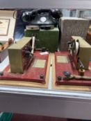 Toys: Electric Morse Telewriters, a pair in wooden storage boxes with instructions, plus a pair of