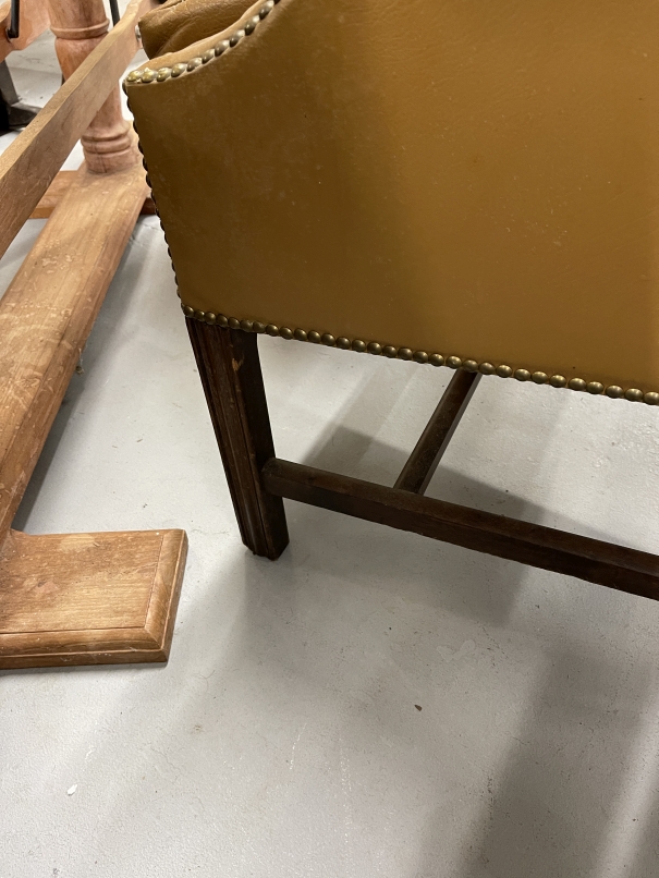 Early 20th cent. Mahogany wing chair shaped back with out-scrolled arms raised over squared fluted - Image 6 of 6