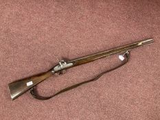 Antique Weapons: Short musket percussion gun c1840 with Enfield lock. Bore 17.5mm, barrel marked