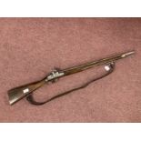 Antique Weapons: Short musket percussion gun c1840 with Enfield lock. Bore 17.5mm, barrel marked